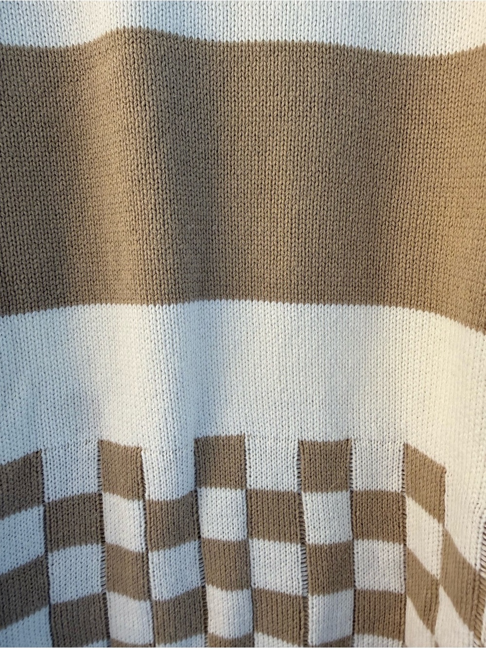 Beach Riot Tan & White Checkerboard Stripe Sweater Callie Sweater Taupe Check - Picture 3 of 5